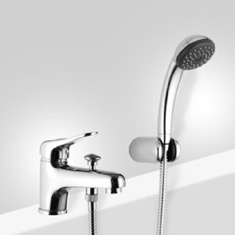 Tub Filler - Wall Mounted, Chrome, Modern, Brass